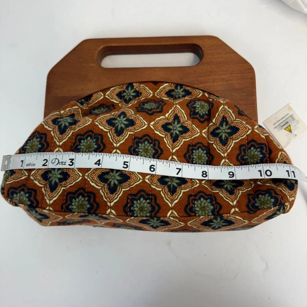 Shiraleah Chicago Evan Top Handle Clutch Wood Handle Quilted Multi Color NWT